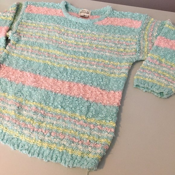 Vintage 80s 90s Pastel Nubby Striped Sweater, Soft Girl Pastel Sweater, VSCO - Picture 5 of 10